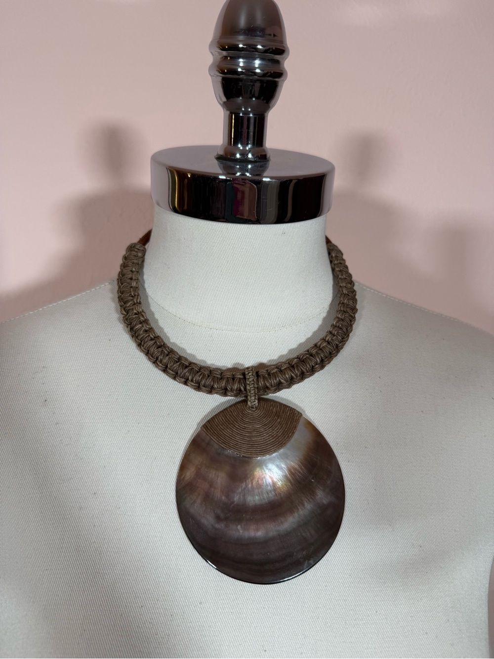 Vintage MOP Shell oversized leather minimalist Art deco Boho Necklace HUGE - Picture 12 of 15